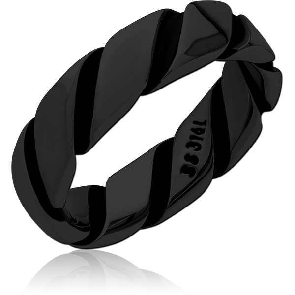 BLACK PVD COATED SURGICAL STEEL RING - TWISTED AROUND