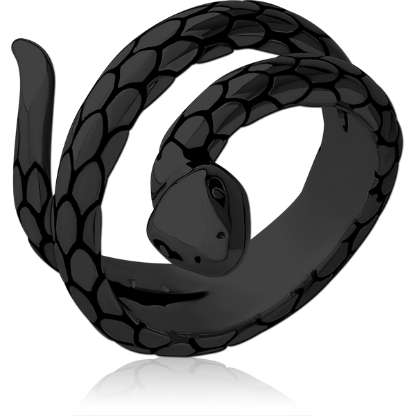 BLACK PVD COATED SURGICAL STEEL RING - WRAPPED AROUND SNAKE