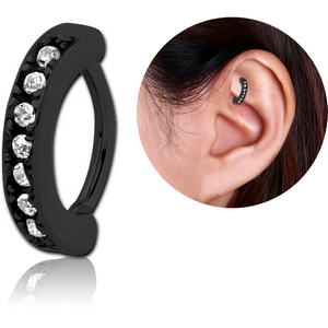 BLACK PVD COATED SURGICAL STEEL SWAROVSKI CRYSTAL JEWELLED ROOK CLICKER