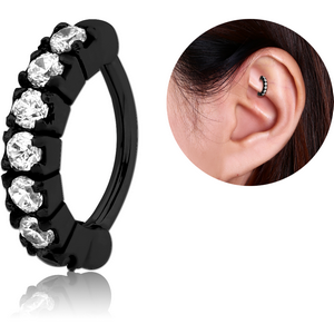 BLACK PVD COATED SURGICAL STEEL PRONG SET CRYSTAL JEWELLED ROOK CLICKER