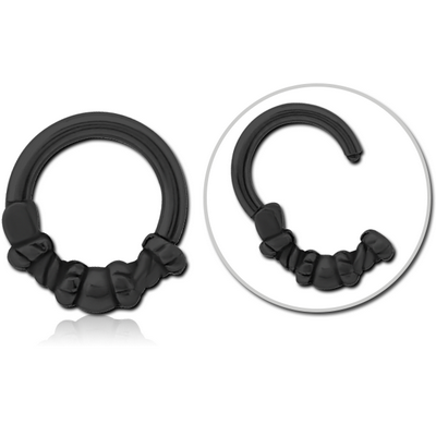 BLACK PVD COATED SURGICAL STEEL HINGED CLICKER - ROPE WITH BALL