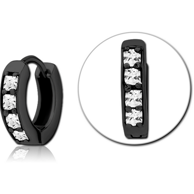 BLACK PVD COATED SURGICAL STEEL PRONG SET JEWELLED MULTI PURPOSE HUGGIE PIERCING