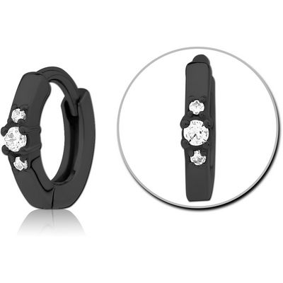 BLACK PVD COATED SURGICAL STEEL JEWELLED MULTI PURPOSE HUGGIE PIERCING