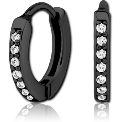 BLACK PVD COATED SURGICAL STEEL JEWELLED HUGGIES PAIR