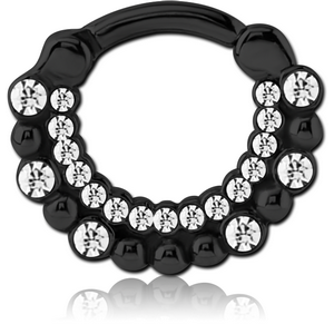 BLACK PVD COATED SURGICAL STEEL JEWELLED HINGED SEPTUM CLICKER - FILIGREE