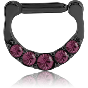 BLACK PVD COATED SURGICAL STEEL ROUND PREMIUM CRYSTALS JEWELLED HINGED SEPTUM CLICKER