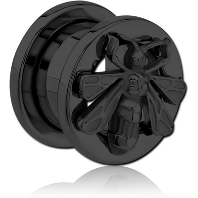 BLACK PVD COATED STAINLESS STEEL THREADED TUNNEL WITH SURGICAL STEEL TOP