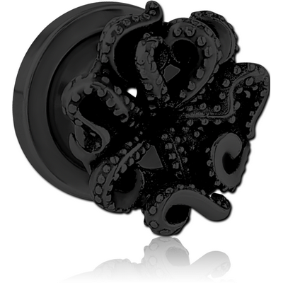 BLACK PVD COATED STAINLESS STEEL THREADED TUNNEL WITH SURGICAL STEEL TOP