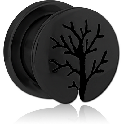 BLACK PVD COATED STAINLESS STEEL THREADED TUNNEL WITH SURGICAL STEEL TOP