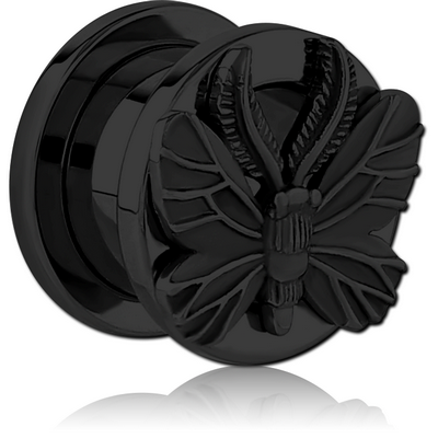 BLACK PVD COATED STAINLESS STEEL THREADED TUNNEL WITH SURGICAL STEEL TOP