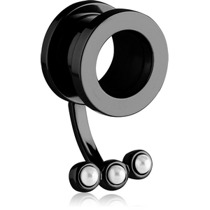 BLACK PVD COATED STAINLESS STEEL THREADED TUNNEL WITH SYNTHETIC PEARL