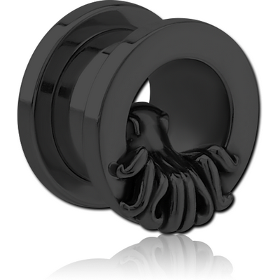 BLACK PVD COATED STAINLESS STEEL THREADED TUNNEL WITH SURGICAL STEEL TOP