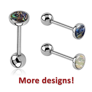 SURGICAL STEEL FLAT SYNTHETIC MOTHER OF PEARL BARBELL