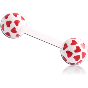 UV ACRYLIC FLEXIBLE BARBELL WITH PRINTED HEARTS BALL