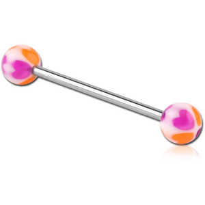 SURGICAL STEEL BARBELL WITH UV HEART BALL