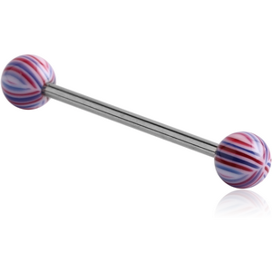 SURGICAL STEEL BARBELL WITH UV MULTI-STRIPE BEACH BALL