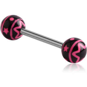 SURGICAL STEEL BARBELL WITH ACRYLIC MULTI STAR PRINTED BALL