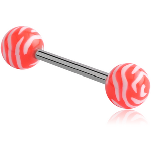 SURGICAL STEEL BARBELL WITH ACRYLIC ANIMAL PRINTED BALL