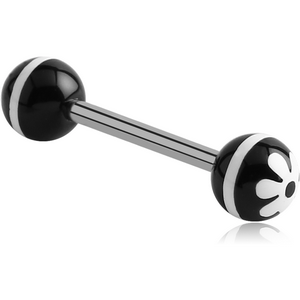 SURGICAL STEEL BARBELL WITH ACRYLIC RETRO FLOWER PRINTED BALL