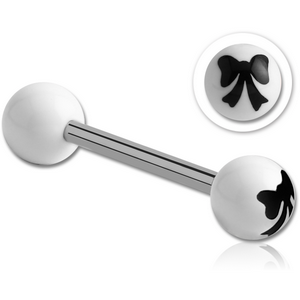 SURGICAL STEEL BARBELL WITH ACRYLIC BOW PRINTED BALL