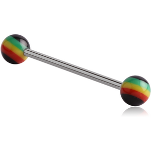 SURGICAL STEEL BARBELL WITH ACRYLIC RASTA BALL