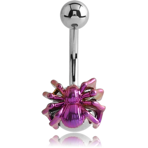 SURGICAL STEEL NAVEL BANANA WITH ANODISED JEWELLED SPIDER