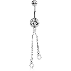 SURGICAL STEEL DOUBLE JEWELLED NAVEL BANANA WITH HANDCUFF CHARM