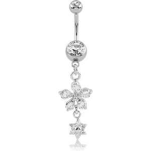 SURGICAL STEEL DOUBLE JEWELLED NAVEL BANANA WITH CHARM