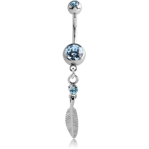 SURGICAL STEEL DOUBLE JEWELLED NAVEL BANANA WITH FEATHER CHARM