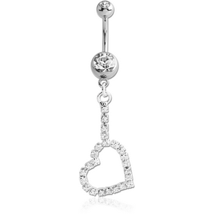 SURGICAL STEEL DOUBLE JEWELLED HEART DANGLE NAVEL BANANA