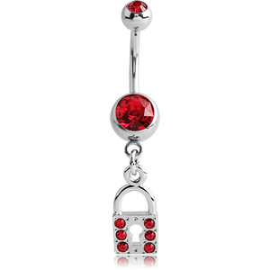 SURGICAL STEEL DOUBLE SWAROVSKI CRYSTALS JEWELLED NAVEL BANANA WITH LOCK CHARM