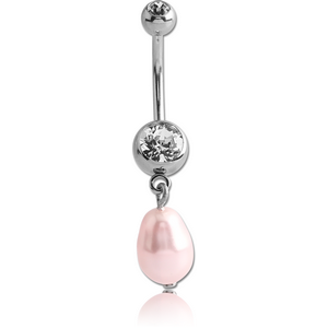 SURGICAL STEEL DOUBLE JEWELLED NAVEL BANANA WITH SYNTHETIC PEARL CHARM