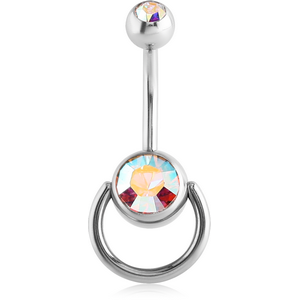 SURGICAL STEEL DOUBLE JEWELLED SLAVE NAVEL BANANA