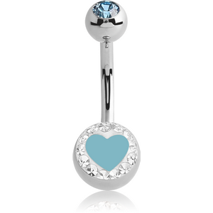 SURGICAL STEEL CRYSTALINE HEART DOUBLE JEWELLED NAVEL BANANA