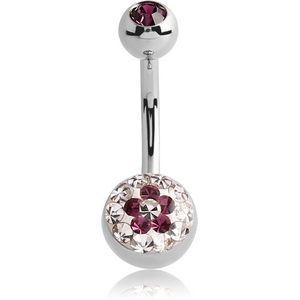 SURGICAL STEEL CRYSTALINE FLOWER DOUBLE JEWELLED NAVEL BANANA