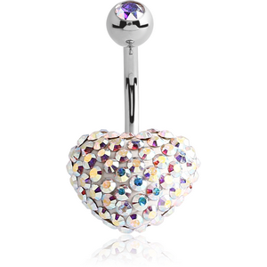 SURGICAL STEEL VALUE CRYSTALINE DOUBLE JEWELLED HEART NAVEL BANANA