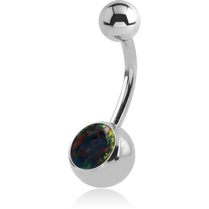 SURGICAL STEEL JEWELLED NAVEL BANANA WITH SYNTHETIC OPAL