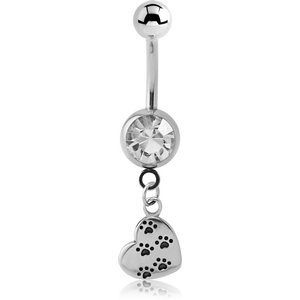 SURGICAL STEEL JEWELLED NAVEL BANANA WITH CHARM - HEART