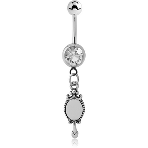 SURGICAL STEEL JEWELLED NAVEL BANANA WITH CHARM - MIRROR
