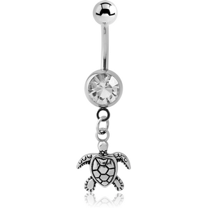 SURGICAL STEEL JEWELLED NAVEL BANANA WITH CHARM - TURTLE