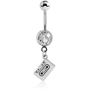 SURGICAL STEEL JEWELLED NAVEL BANANA WITH CHARM - CASSETTE