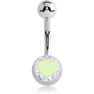 SURGICAL STEEL CRYSTALINE HEART JEWELLED NAVEL BANANA