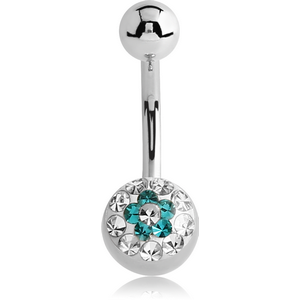 SURGICAL STEEL CRYSTALINE FLOWER JEWELLED NAVEL BANANA