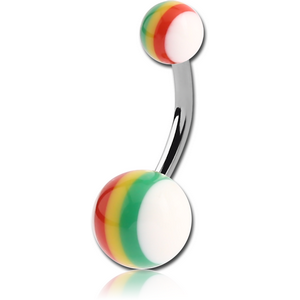 SURGICAL STEEL DOUBLE UV RASTA BALL NAVEL BANANA