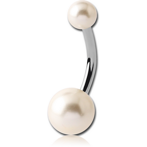 SURGICAL STEEL DOUBLE SYNTHETIC PEARL BALL NAVEL BANANA