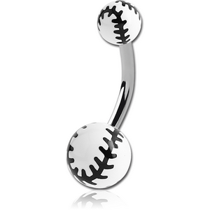SURGICAL STEEL DOUBLE ACRYLIC BASEBALL PRINTED BALL NAVEL BANANA