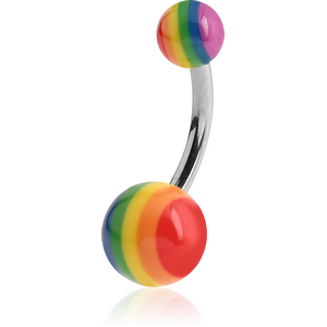 SURGICAL STEEL DOUBLE UV RAINBOW BALL NAVEL BANANA