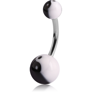 SURGICAL STEEL DOUBLE UV YIN YANG BALL NAVEL BANANA