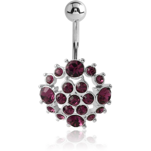 RHODIUM PLATED BRASS JEWELLED NAVEL BANANA - EYES