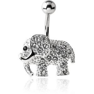 RHODIUM PLATED BRASS JEWELLED NAVEL BANANA - ELEPHANT